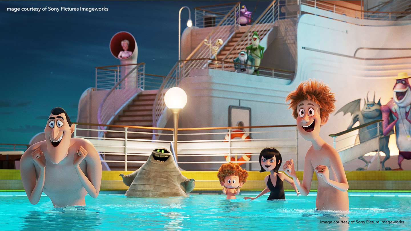 Hotel Transylvania characters in the swimming pool