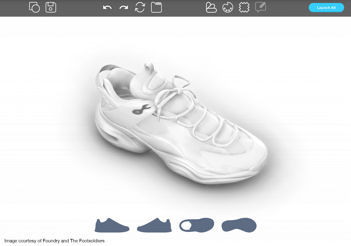 White 3D shoe being designed with Colorway