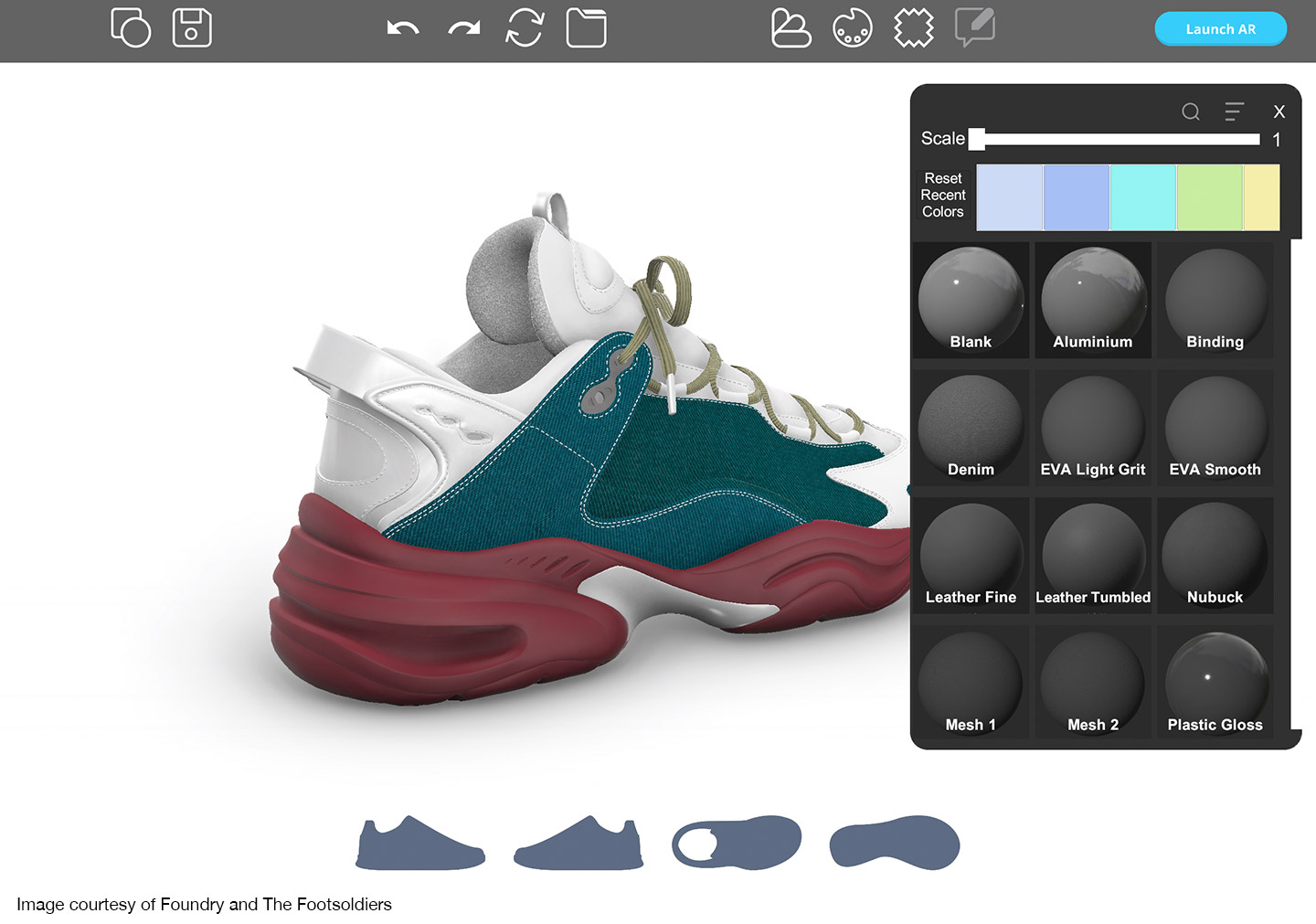 Color being added to white 3D shoe in Colorway