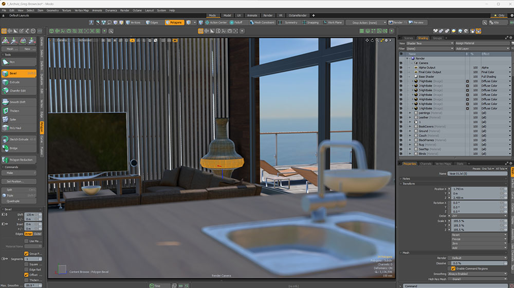 Image of a kitchen and living room in Modo 17.0 software