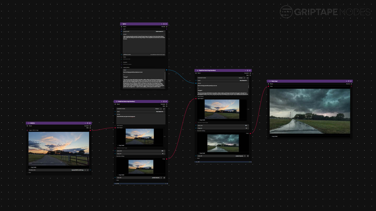 Griptape UI showing node-based workflow