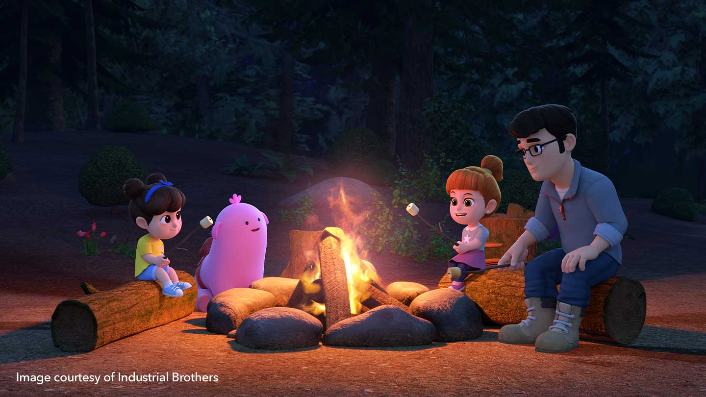3D CG Characters around a campfire