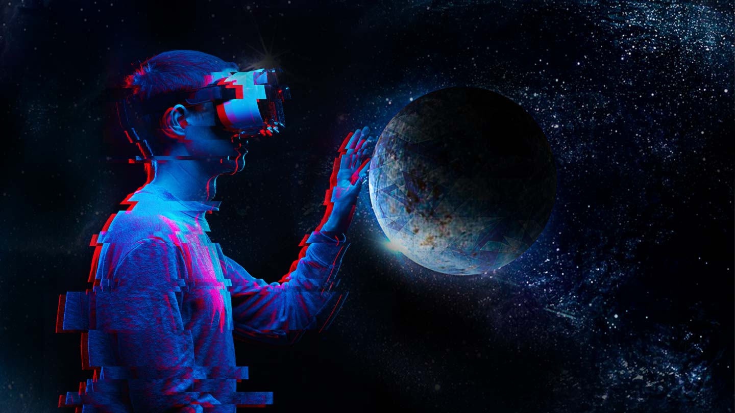 Abstract figure with VR headset