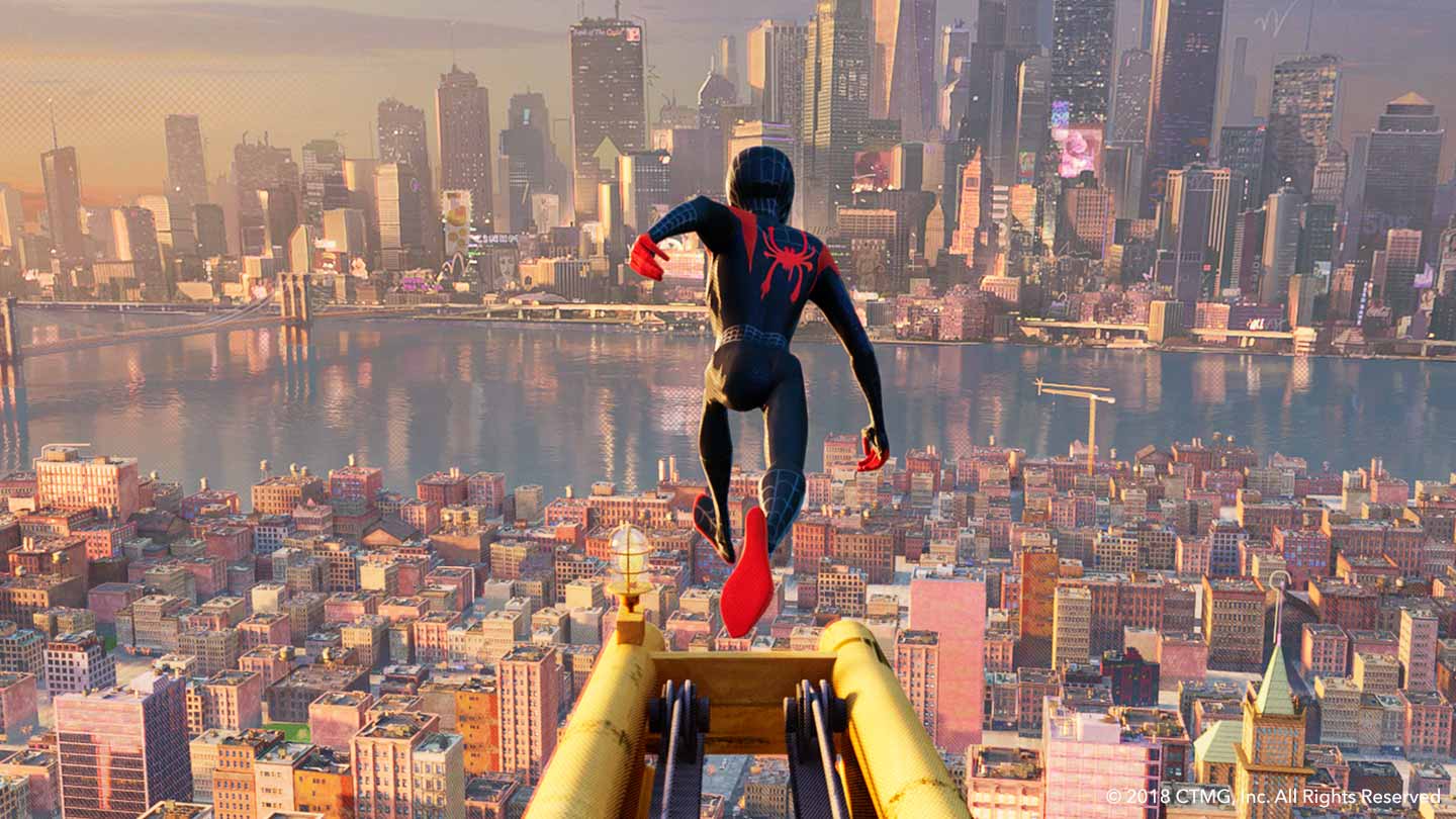 Spider-Man running on buildings