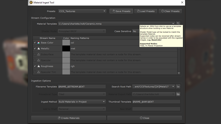 Ingest Tool Custom Material Templates