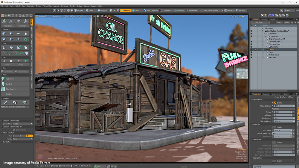 Wooden gas station modelled in Modo 17.0