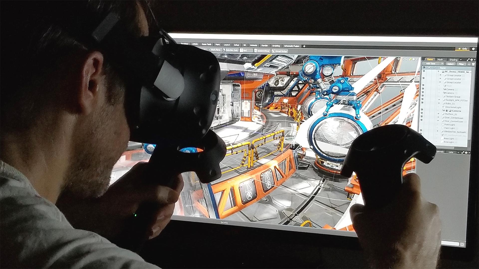 artist looking at his environment via VR