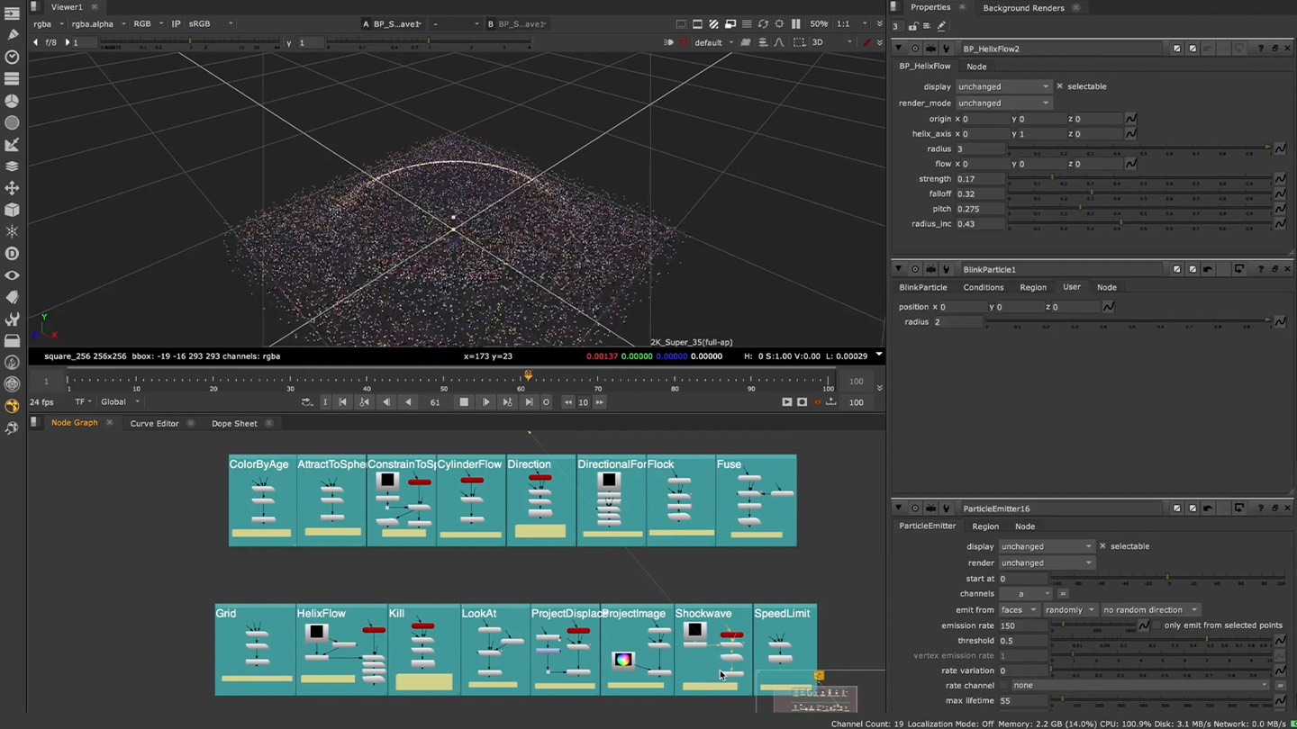 UI grab of Nuke's ParticleBlinkScript node in action