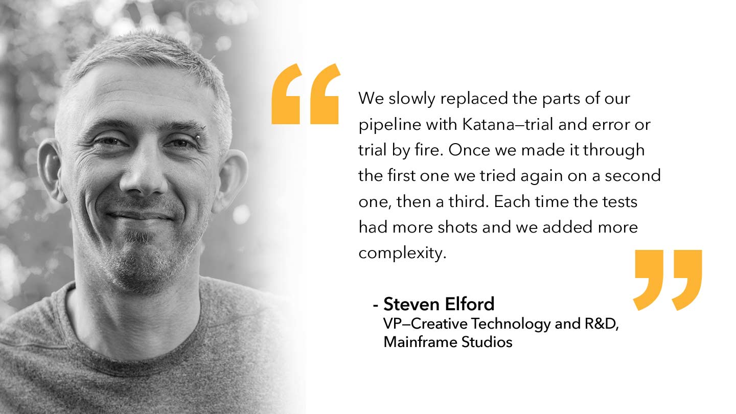 Quote from Steven Elford, VP of Creative Technology & RD, Mainframe Studios