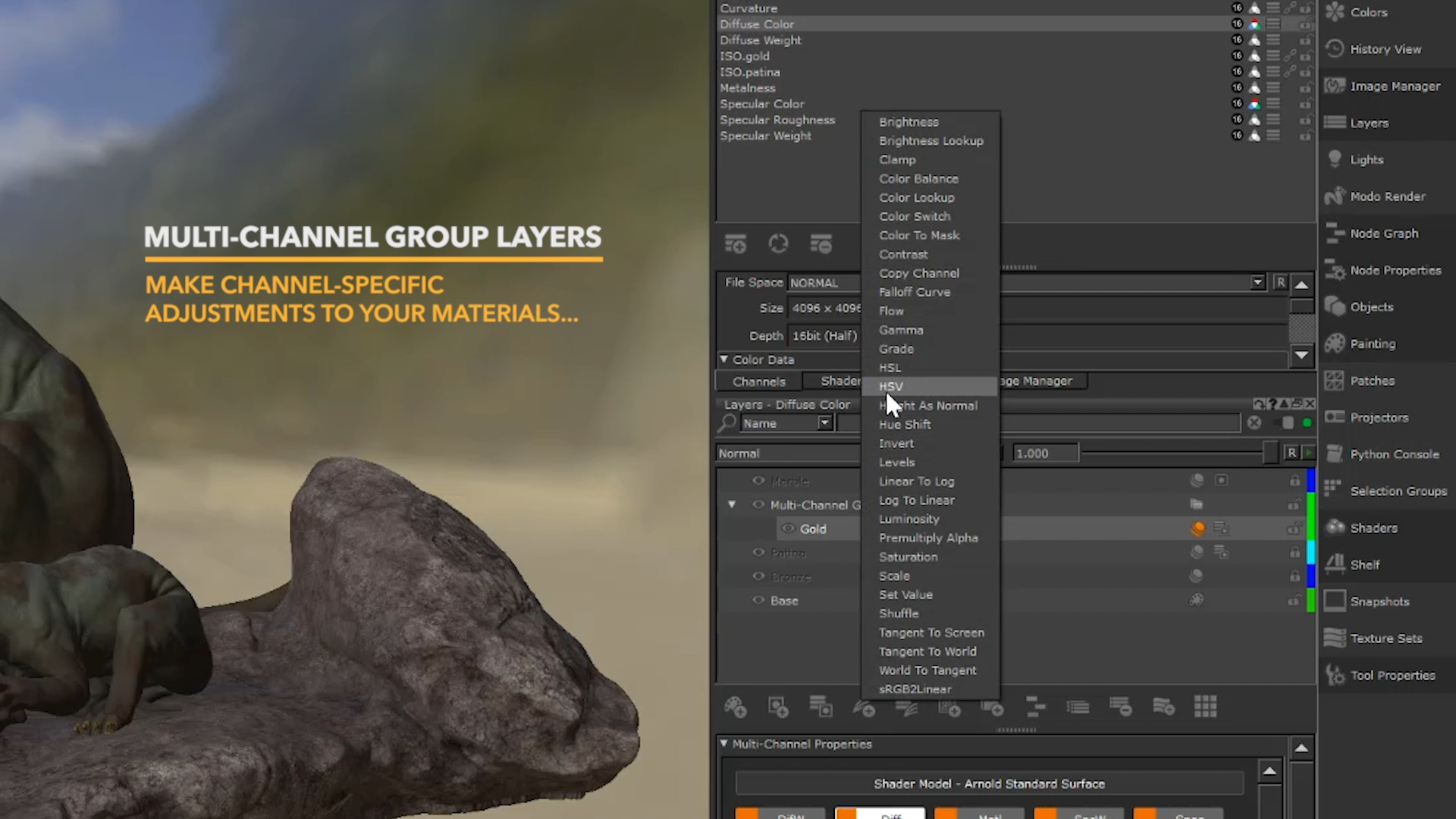 Multichannel material adjustement