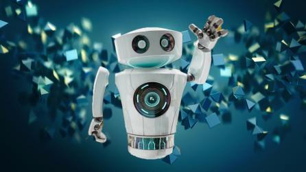 3D robot against abstract background