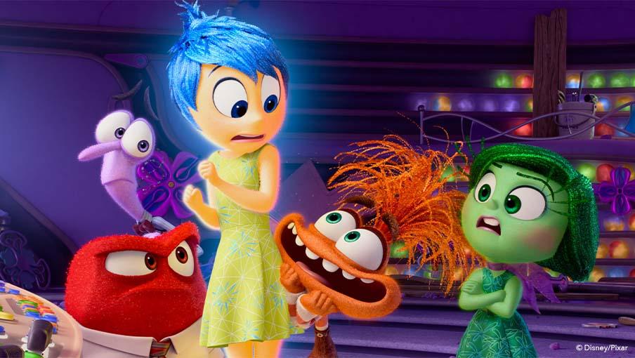 The emotion characters from Inside Out 2 standing together 