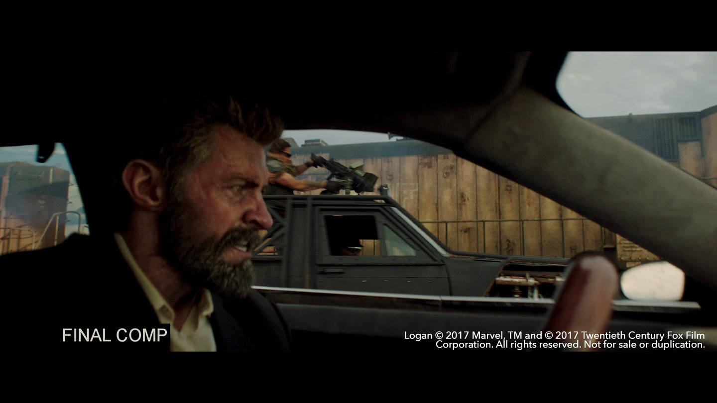 Hugh Jackman as Logan in a car after rendering